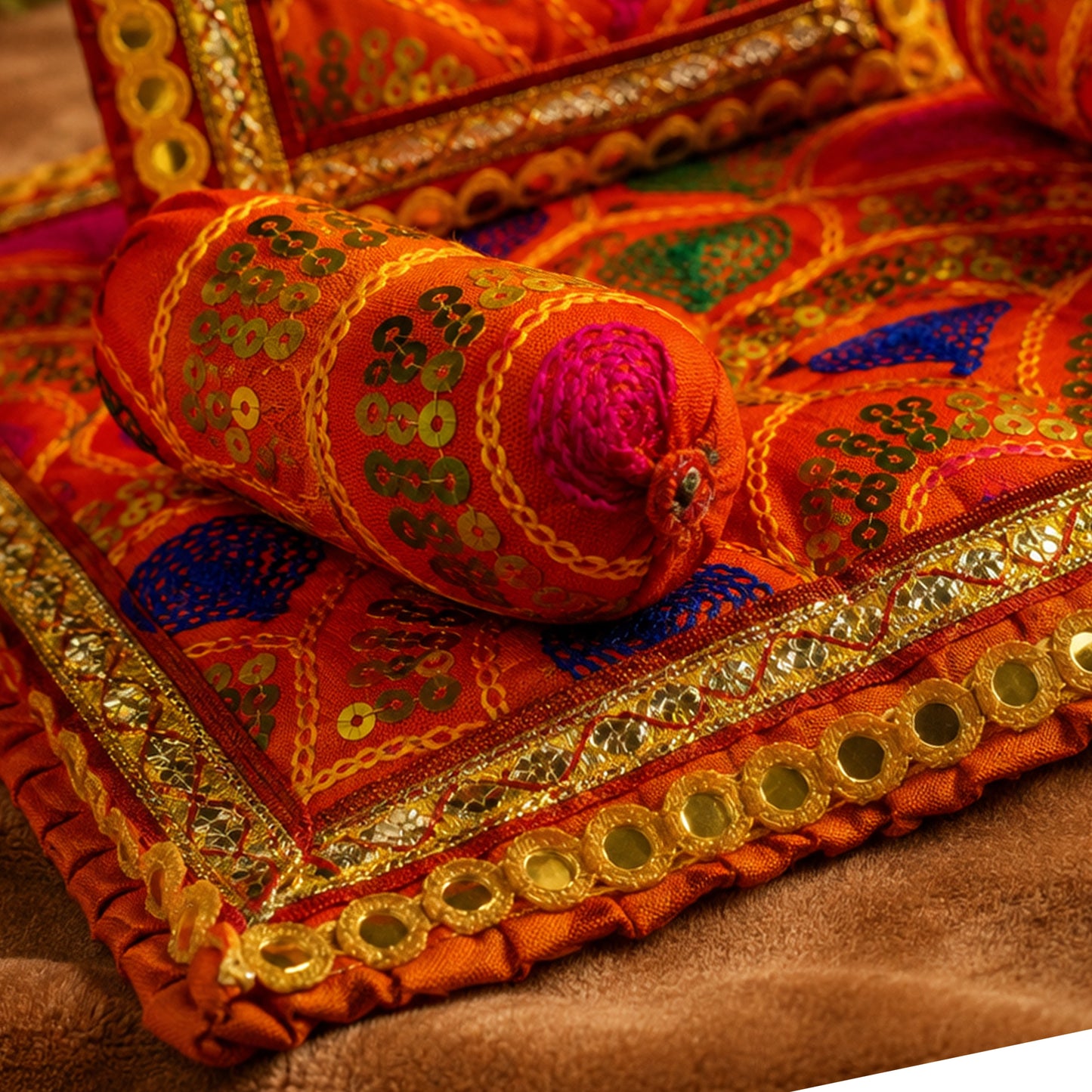 Ronak Bistar & Pillow Set | Orange & Pink, Set of 4