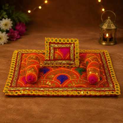 Ronak Bistar & Pillow Set | Orange & Pink, Set of 4