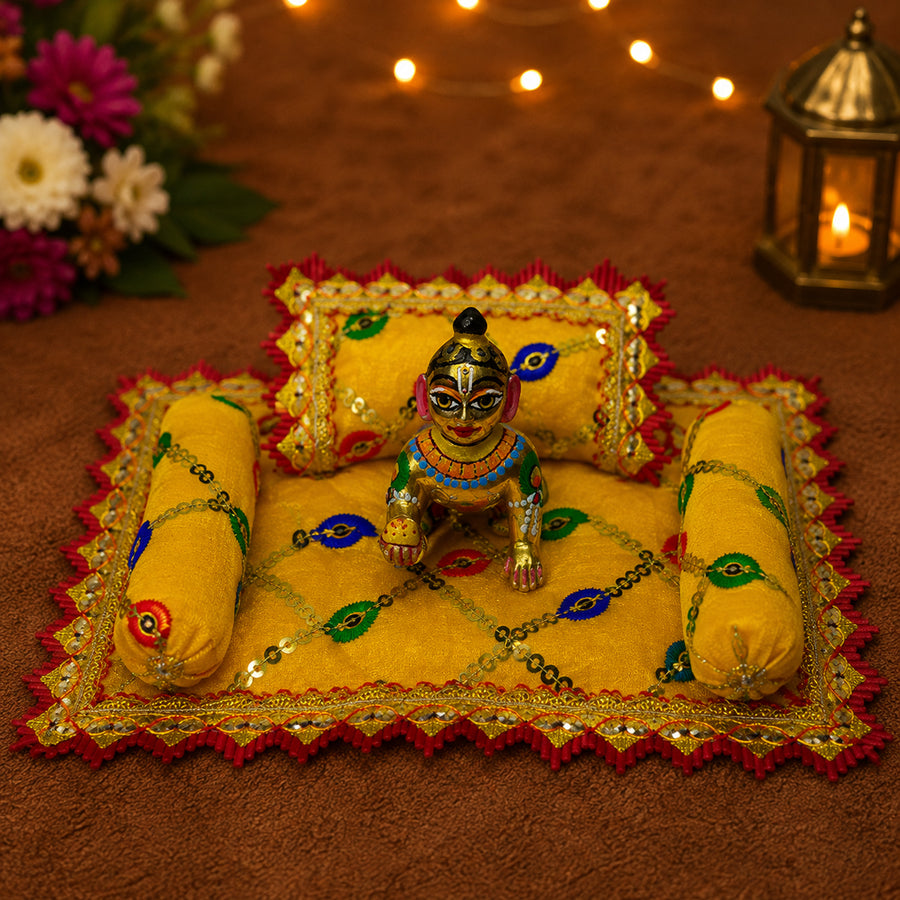 Phulwari Bistar & Pillow Set | Yellow & Red, Set of 4