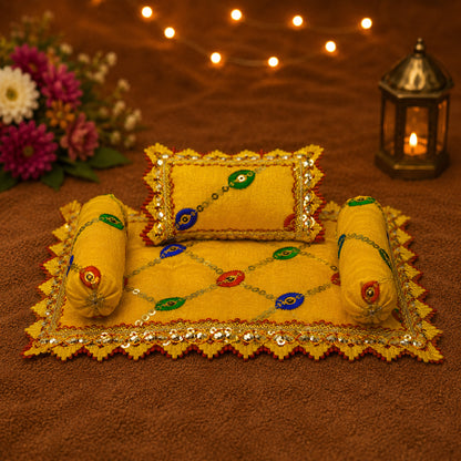 Phulwari Bistar & Pillow Set | Yellow & Red, Set of 4