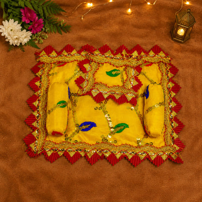 Phulwari Bistar & Pillow Set | Yellow & Red, Set of 4