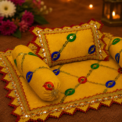 Phulwari Bistar & Pillow Set | Yellow & Red, Set of 4