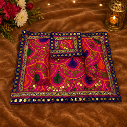 Rangoli Bistar & Pillow Set | Pink & Orange, Set of 4