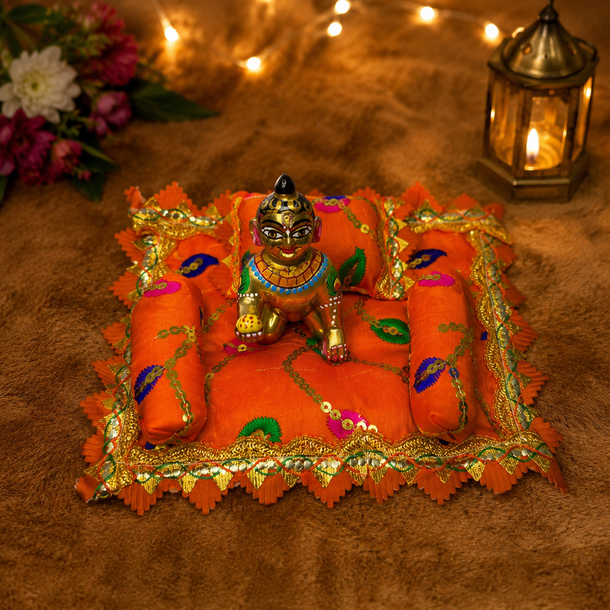 Sindoori Bistar & Pillow Set | Orange, Set of 4