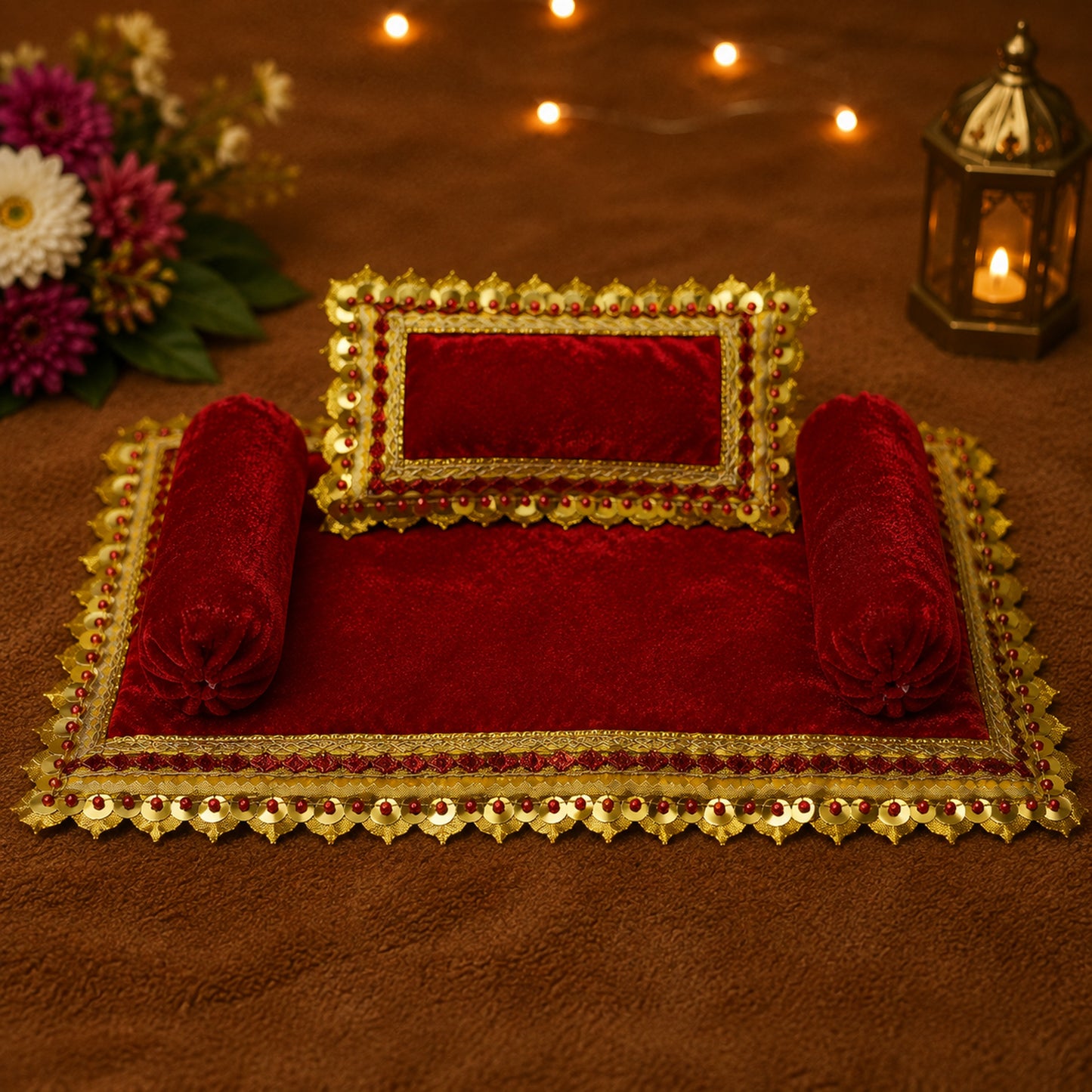 Anaar Bistar & Pillow Set | Deep Red, Set of 4