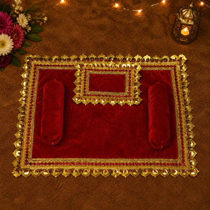 Anaar Bistar & Pillow Set | Deep Red, Set of 4