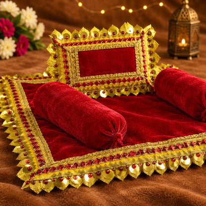 Anaar Bistar & Pillow Set | Deep Red, Set of 4