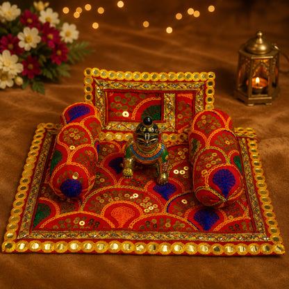 Shringar Bistar & Pillow Set | Red & Gold, Set of 4