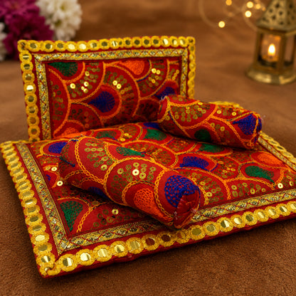 Shringar Bistar & Pillow Set | Red & Gold, Set of 4