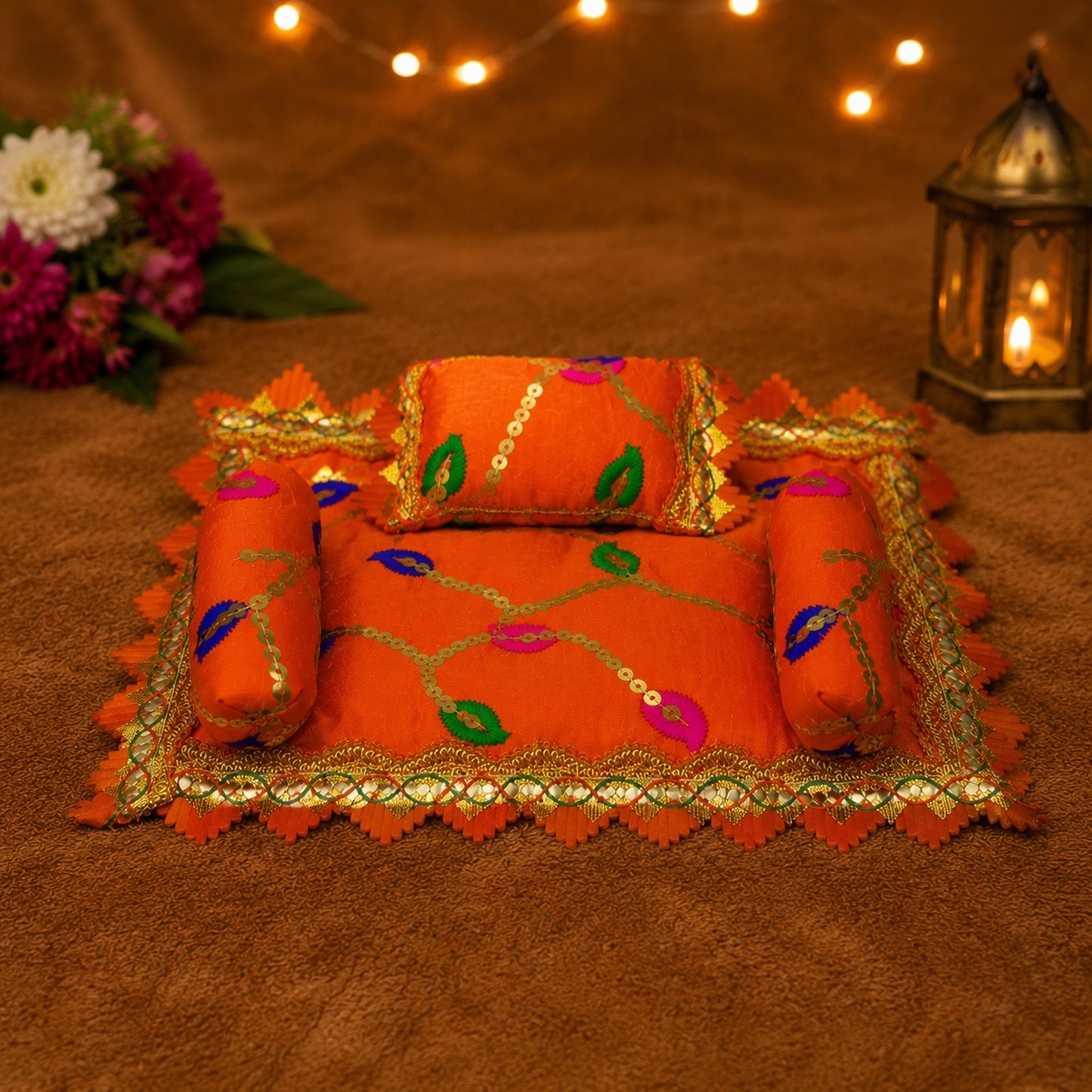 Sindoori Bistar & Pillow Set | Orange, Set of 4