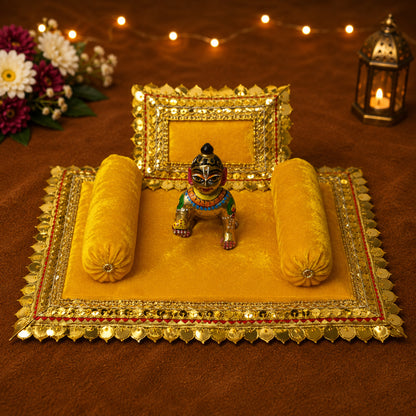 Basanti Bistar & Pillow Set | Mustard Yellow, Set of 4