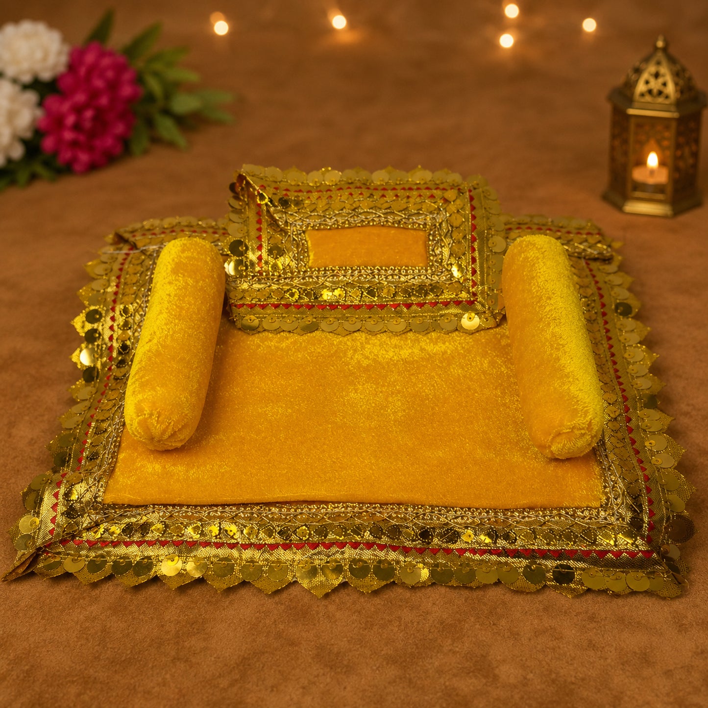 Basanti Bistar & Pillow Set | Mustard Yellow, Set of 4