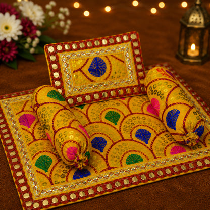 Bahar Bistar & Pillow Set | Red & Multicolour, Set of 4