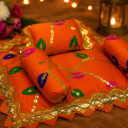 Sindoori Bistar & Pillow Set | Orange, Set of 4