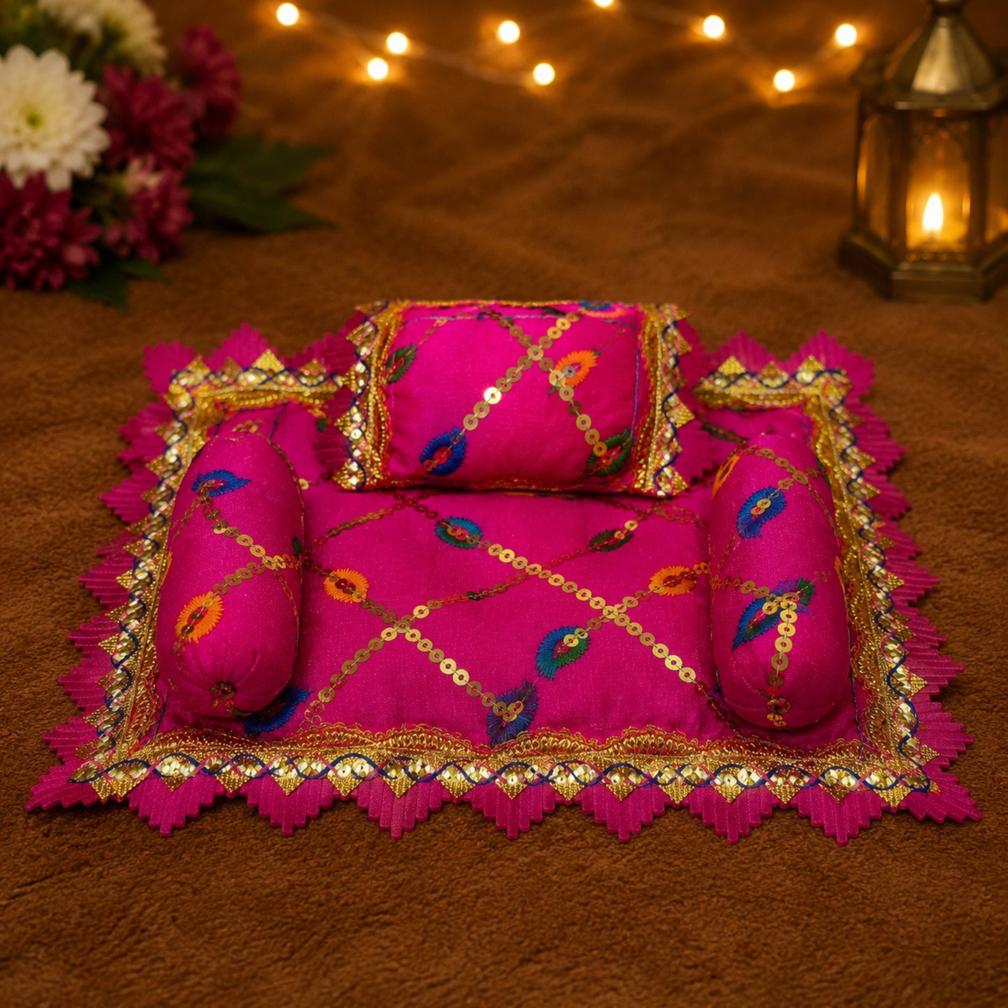 Gulnaar Bistar & Pillow Set | Rani Pink, Set of 4