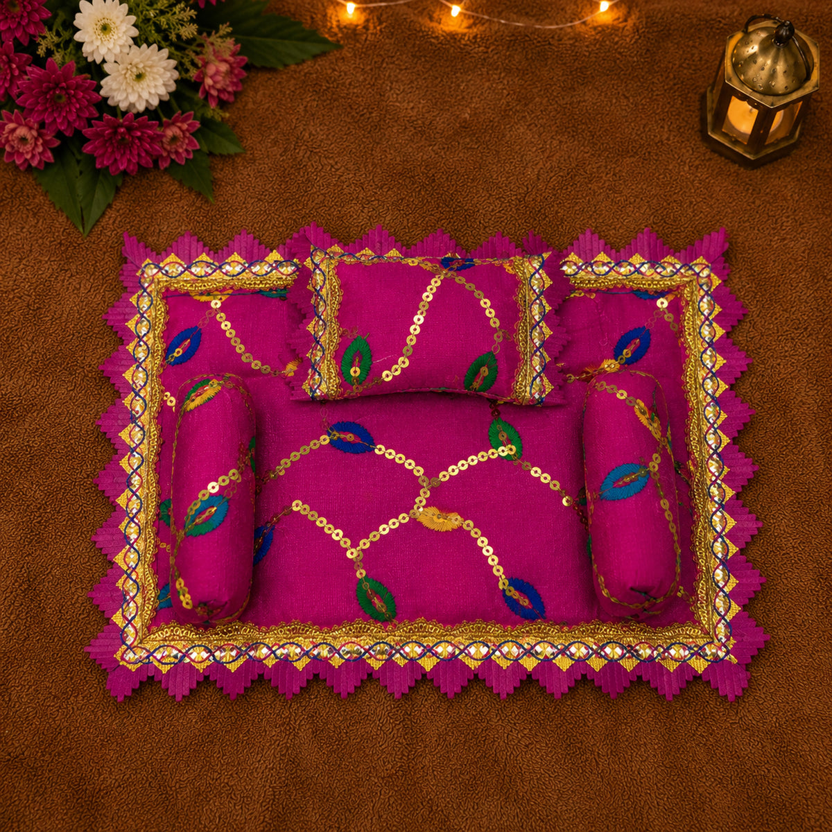 Gulnaar Bistar & Pillow Set | Rani Pink, Set of 4