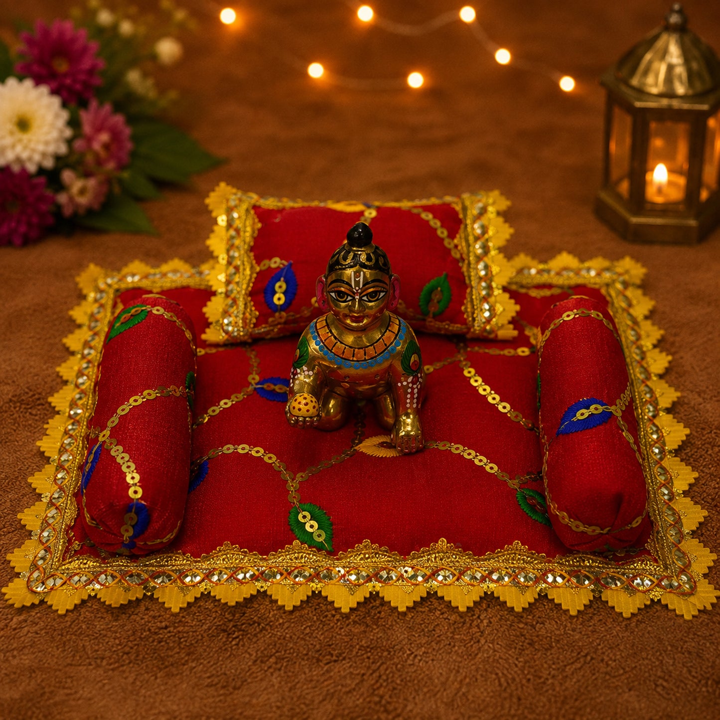 Mangal Bistar & Pillow Set | Red & Mustard, Set of 4