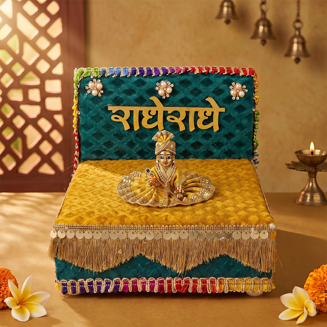 Divya Meenakari Singhasan for Laddu Gopal | Teal & Mustard